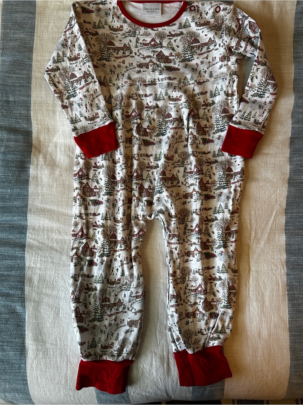 Squiggles Christmas Village One-Piece with Red Trim